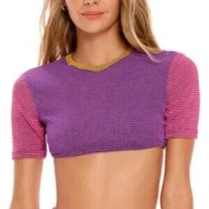 Agua Bendita Hazel colorblock textured cropped top shirt swim bikini knit new 2X